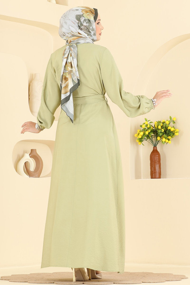 Belted Dress with Cape Detail - Almond Green