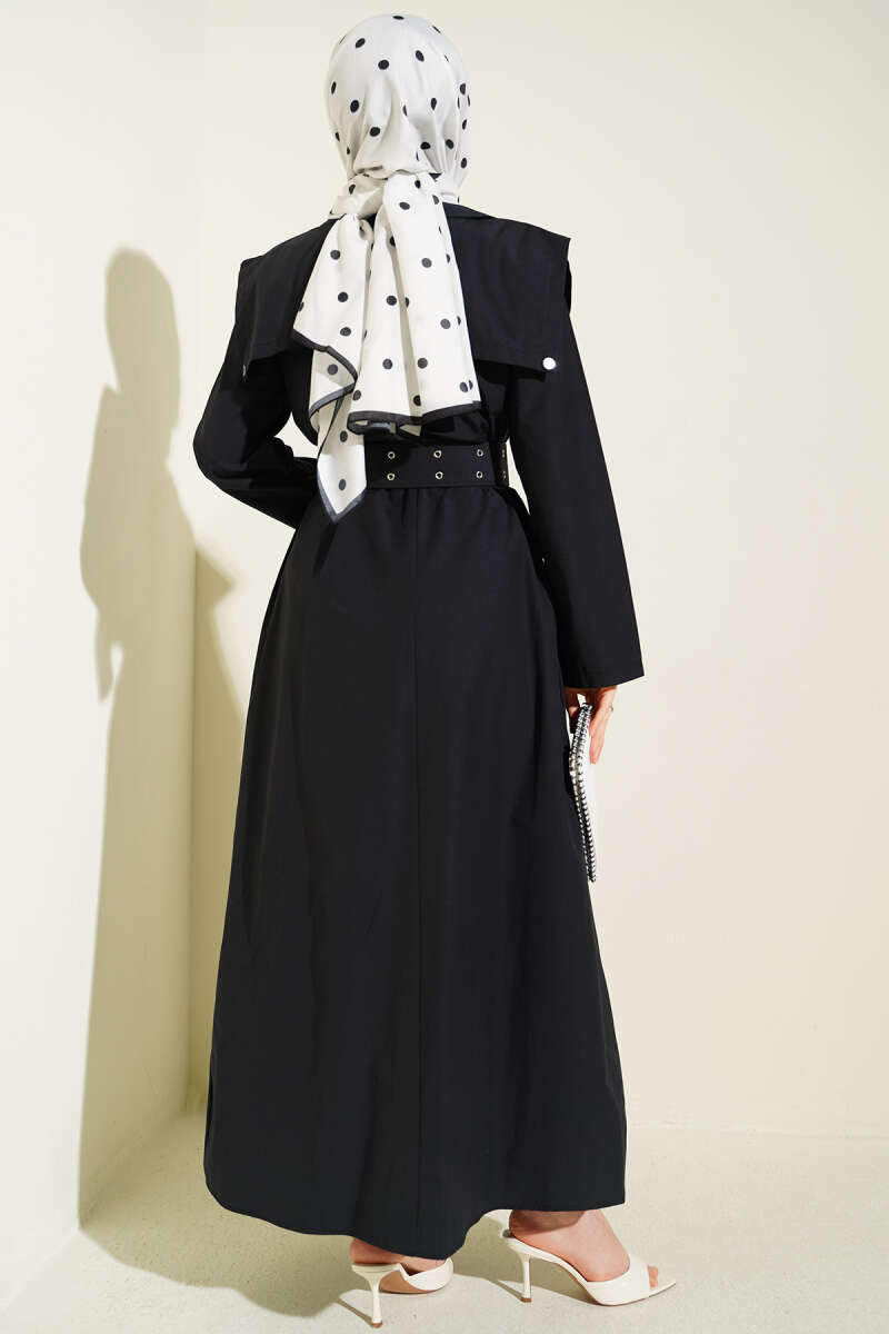 Belted Dress with Cape Detail - Black