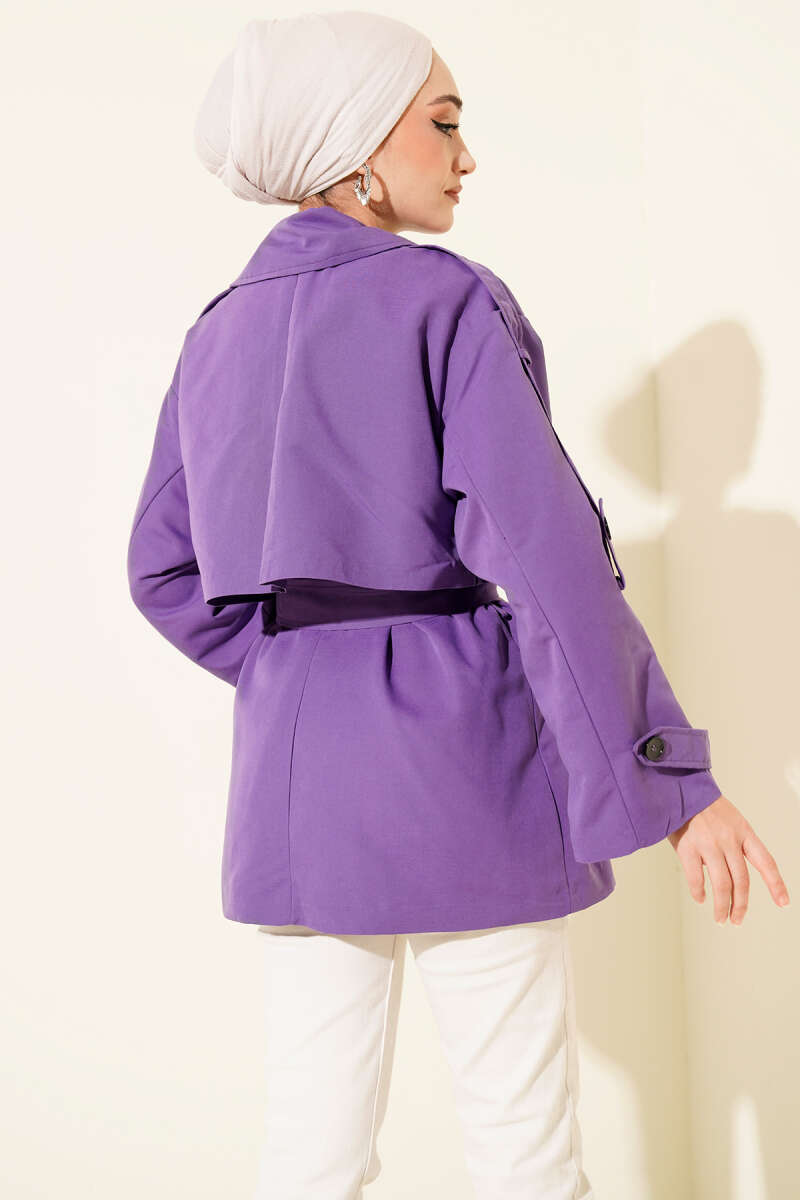 Short Belted Trench Coat with Cape - Lilac