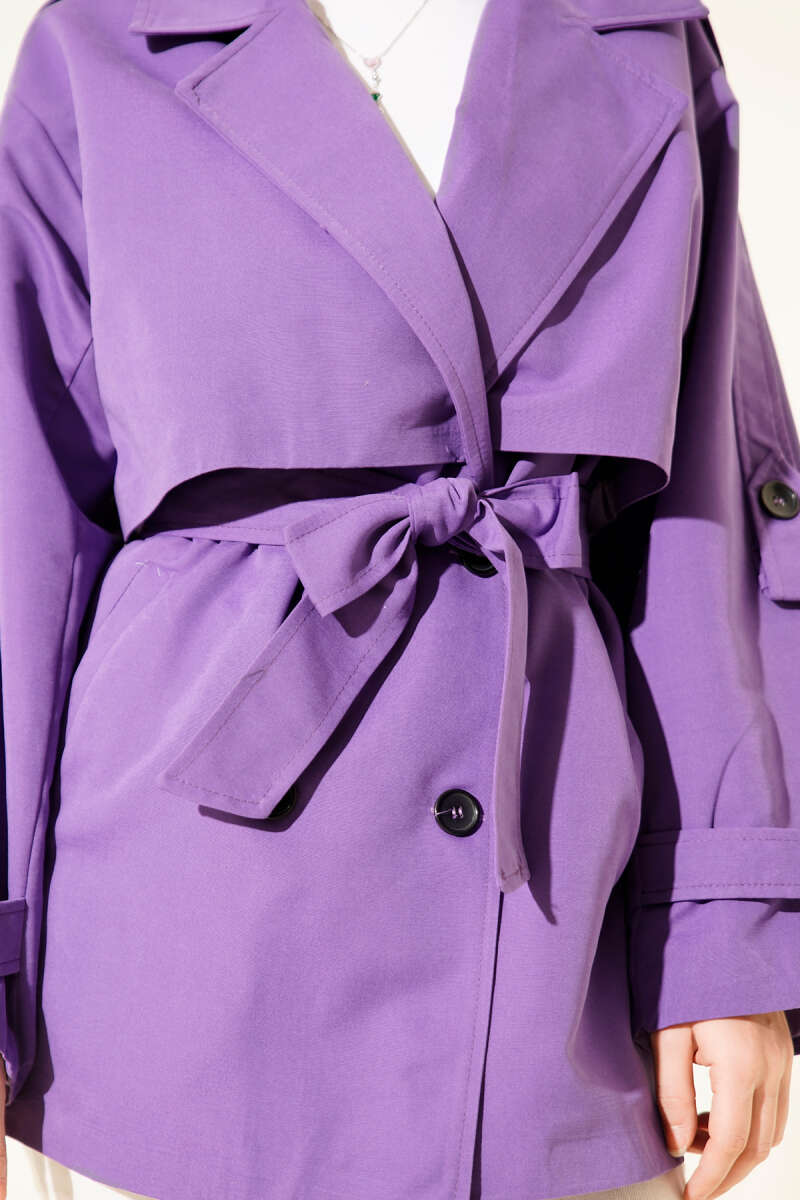 Short Belted Trench Coat with Cape - Lilac