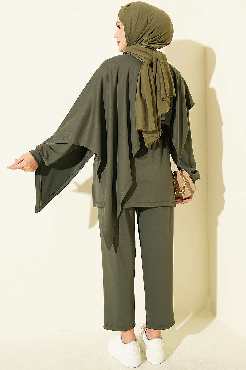 Modal Two-Piece Set with Cape Detail - Khaki