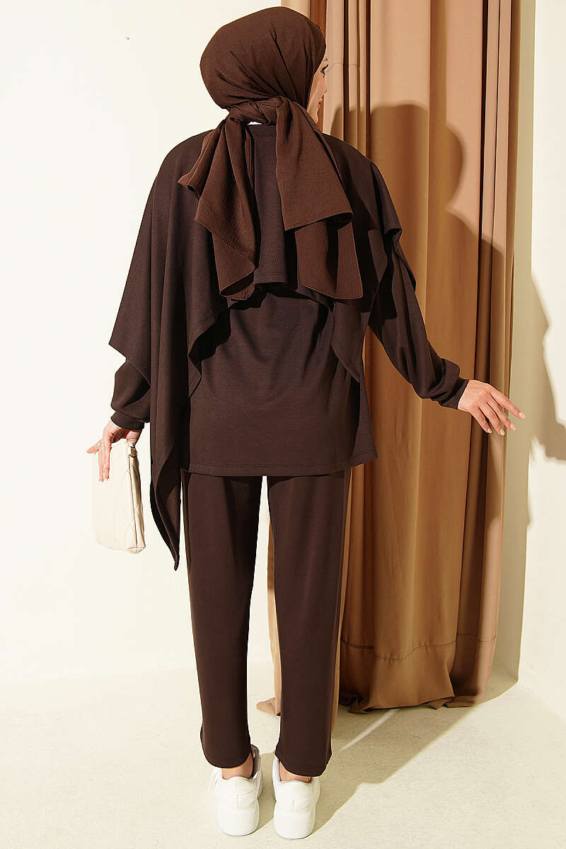 Modal Two-Piece Set with Cape Detail - Brown