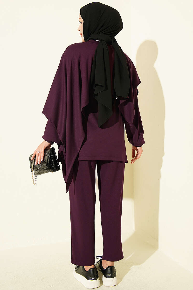 Modal Two-Piece Set with Cape Detail - Plum