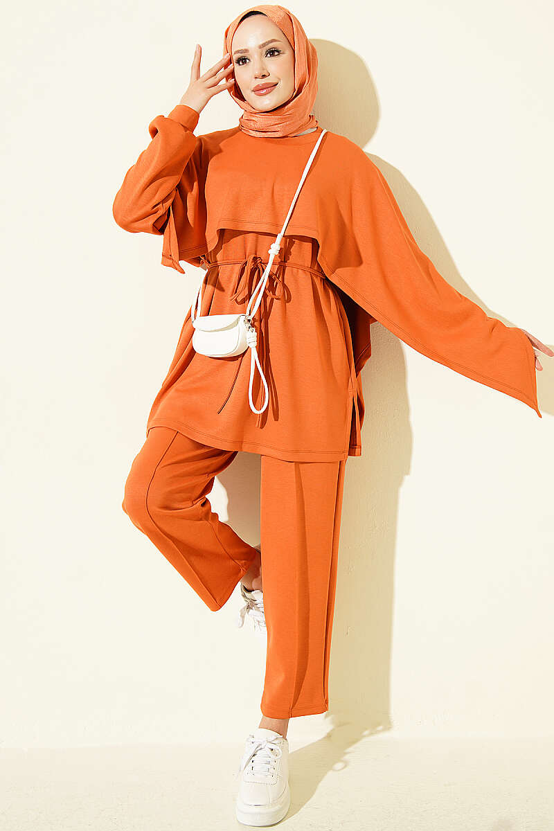 Modal Two-Piece Set with Cape Detail - Orange