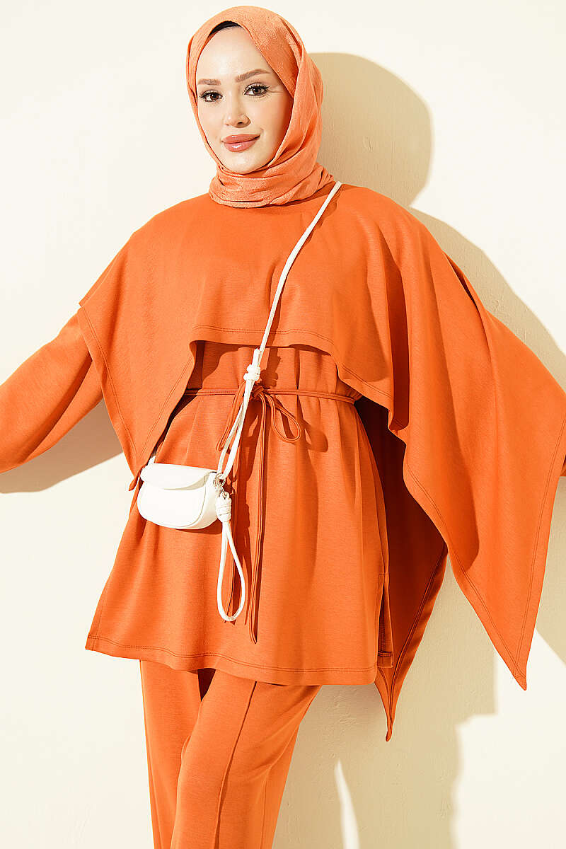 Modal Two-Piece Set with Cape Detail - Orange