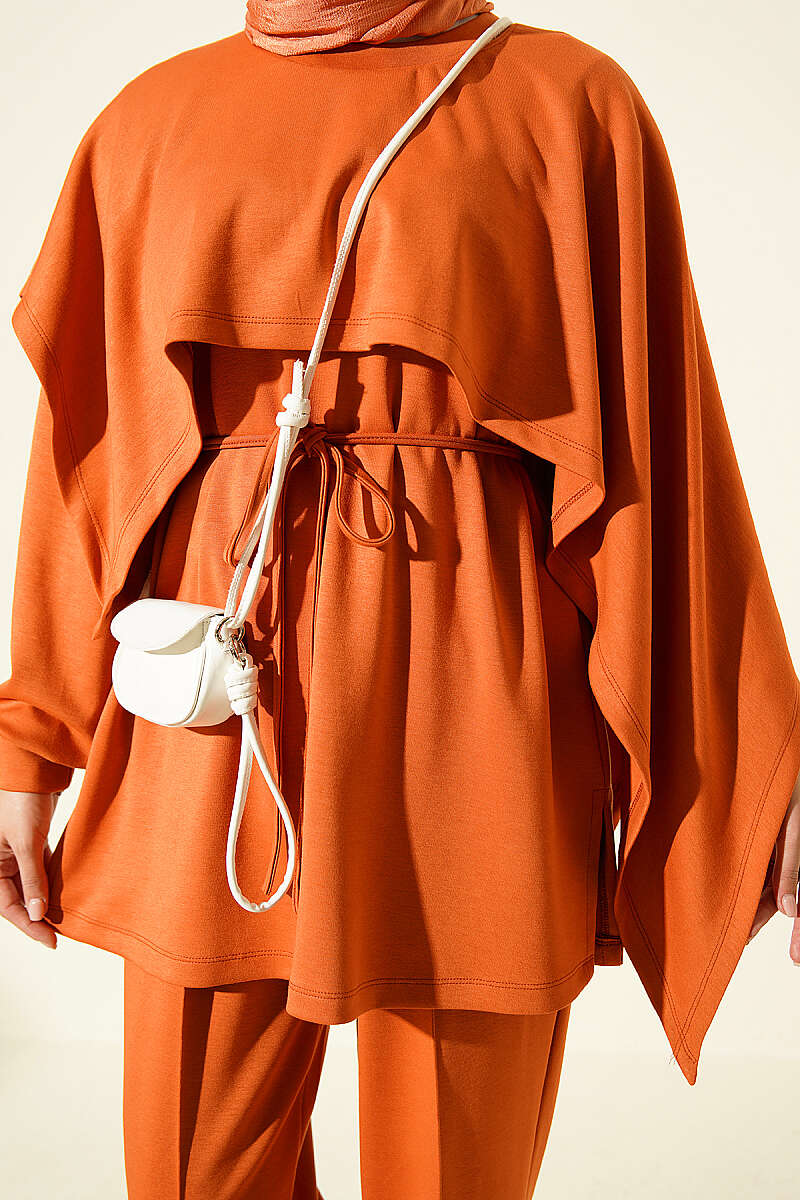 Modal Two-Piece Set with Cape Detail - Orange