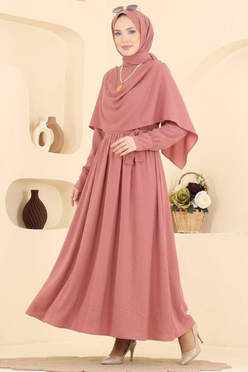 Elegant Aerobin Dress with Cape Detail - Light Dusty Rose