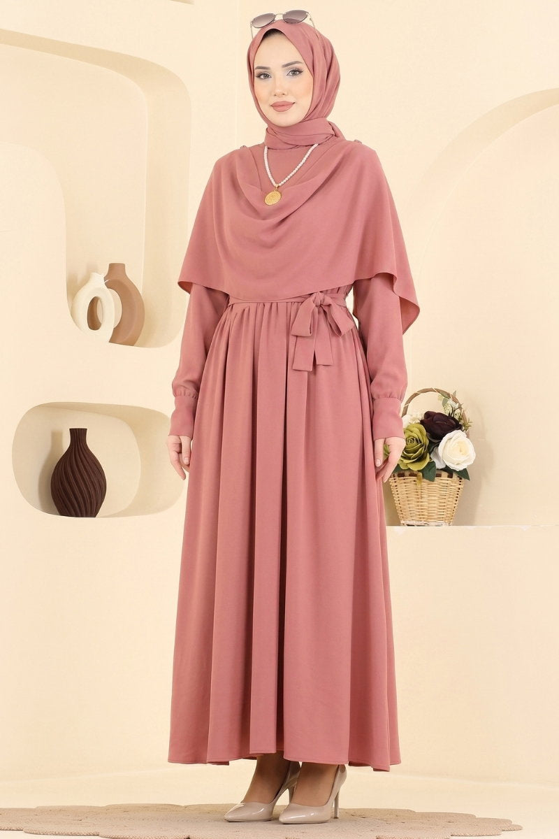 Elegant Aerobin Dress with Cape Detail - Light Dusty Rose