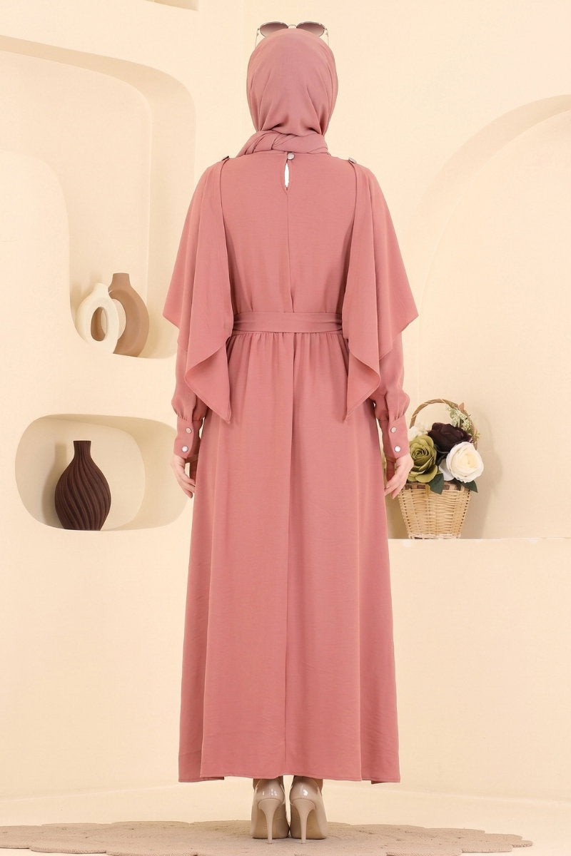 Elegant Aerobin Dress with Cape Detail - Light Dusty Rose