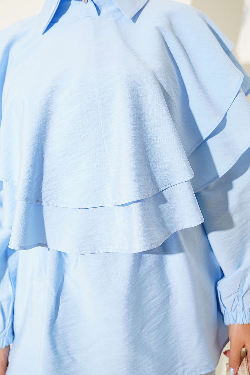 Half-Button Two-Piece Set with Cape Detail - Blue
