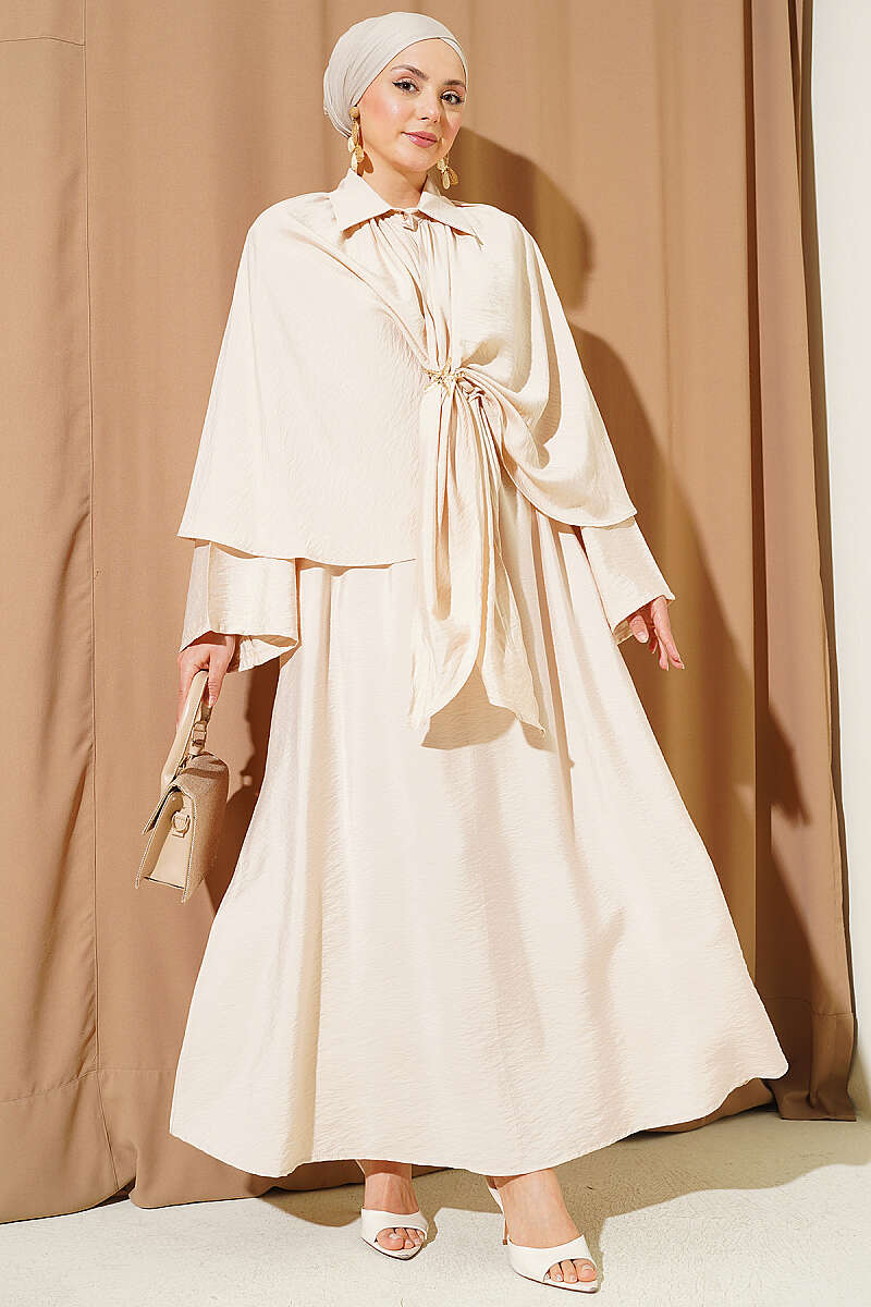 Three-Piece Skirt Set with Cape - Beige
