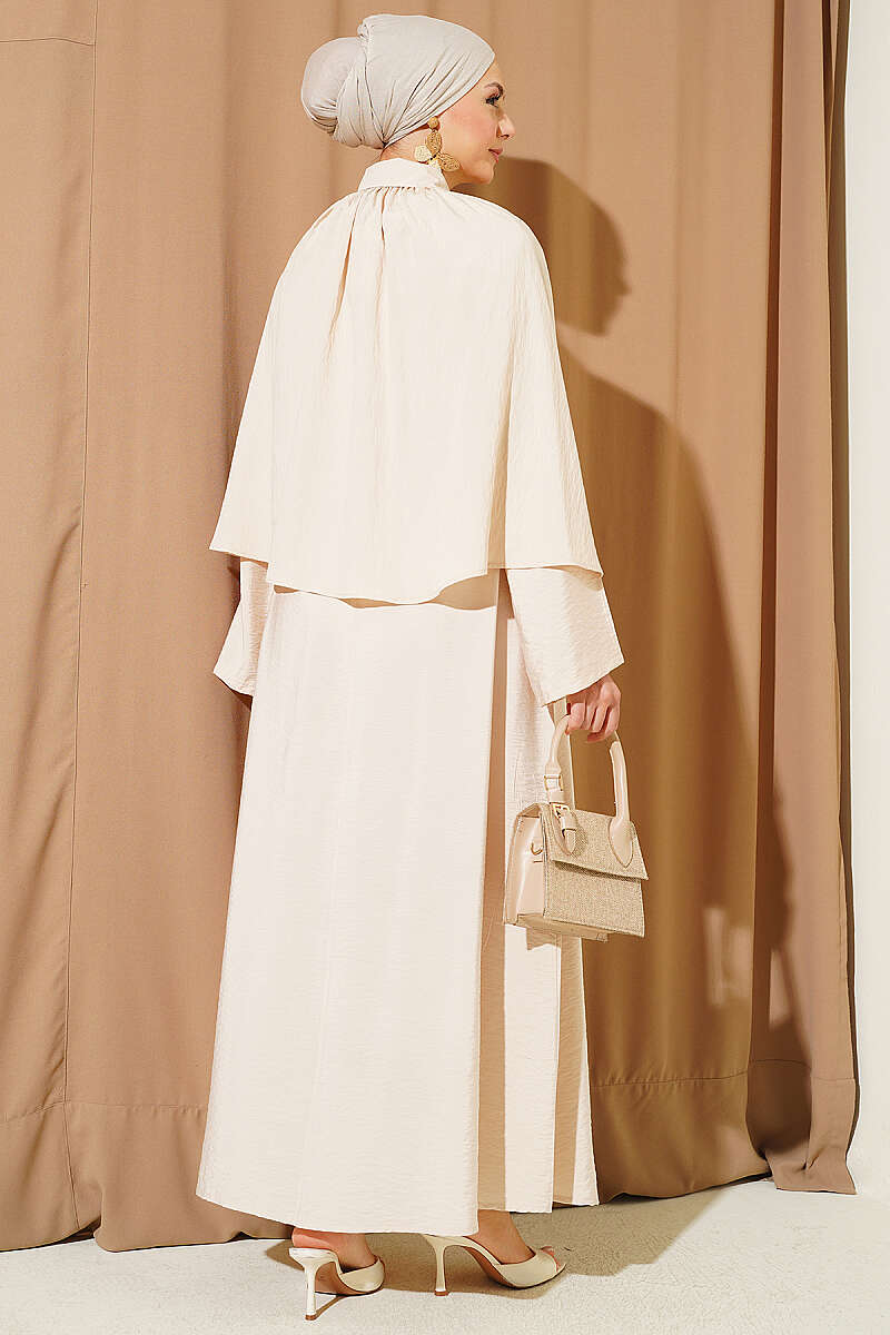 Three-Piece Skirt Set with Cape - Beige