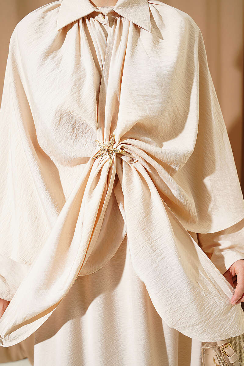 Three-Piece Skirt Set with Cape - Beige