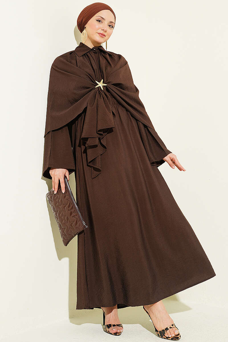 Three-Piece Skirt Set with Cape - Brown