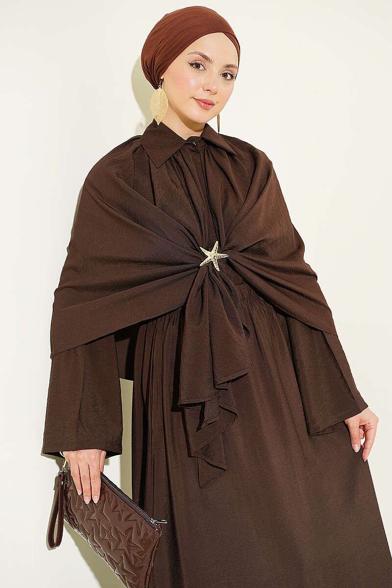 Three-Piece Skirt Set with Cape - Brown
