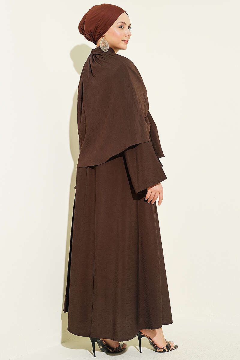 Three-Piece Skirt Set with Cape - Brown