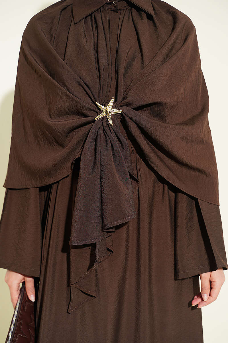 Three-Piece Skirt Set with Cape - Brown