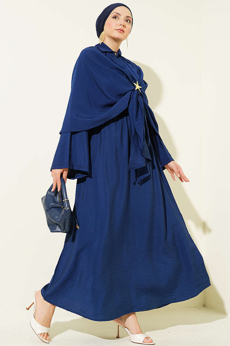 Three-Piece Skirt Set with Cape - Navy