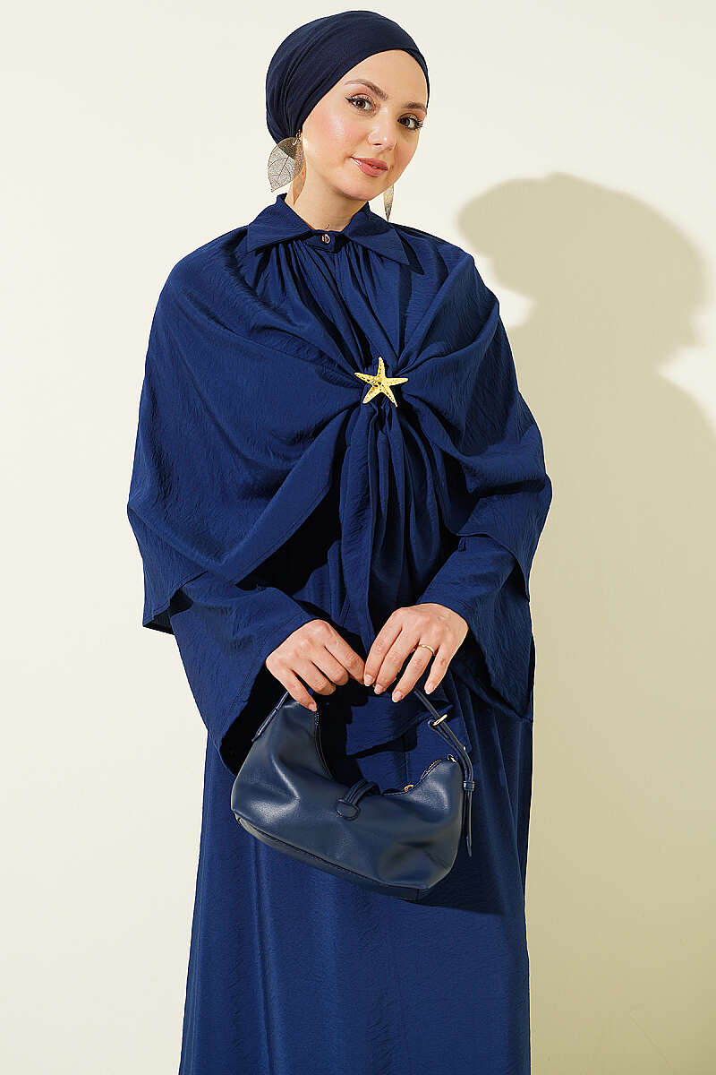 Three-Piece Skirt Set with Cape - Navy