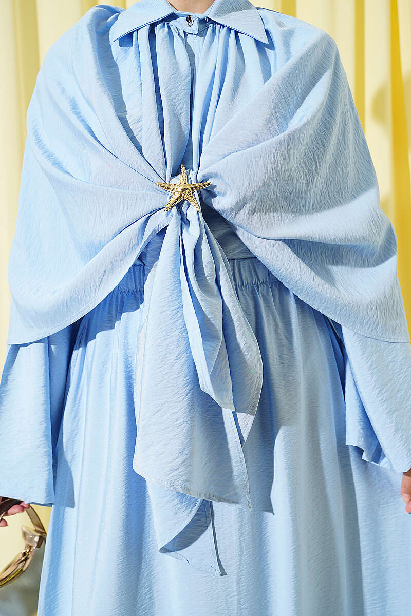 Three-Piece Skirt Set with Cape - Blue