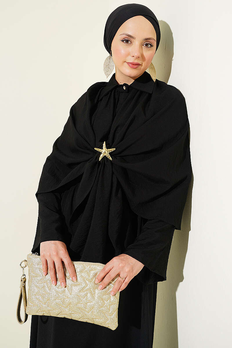 Three-Piece Skirt Set with Cape - Black