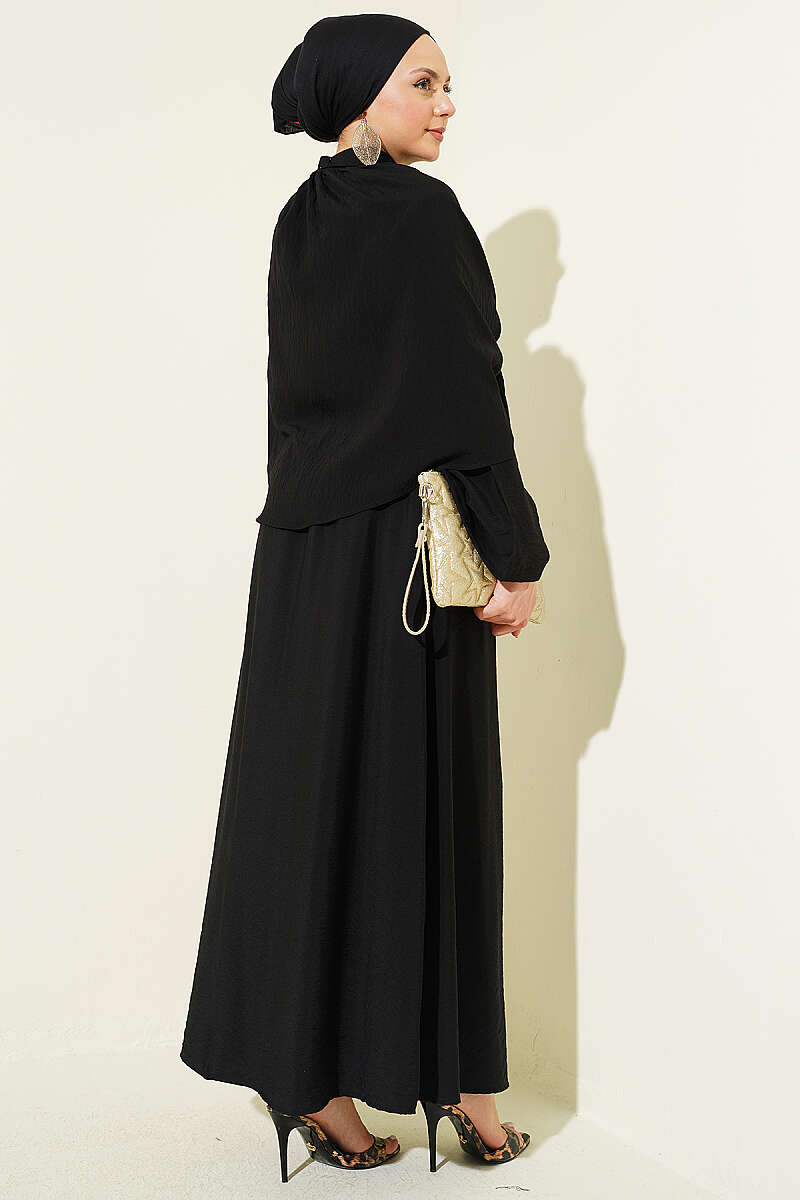 Three-Piece Skirt Set with Cape - Black