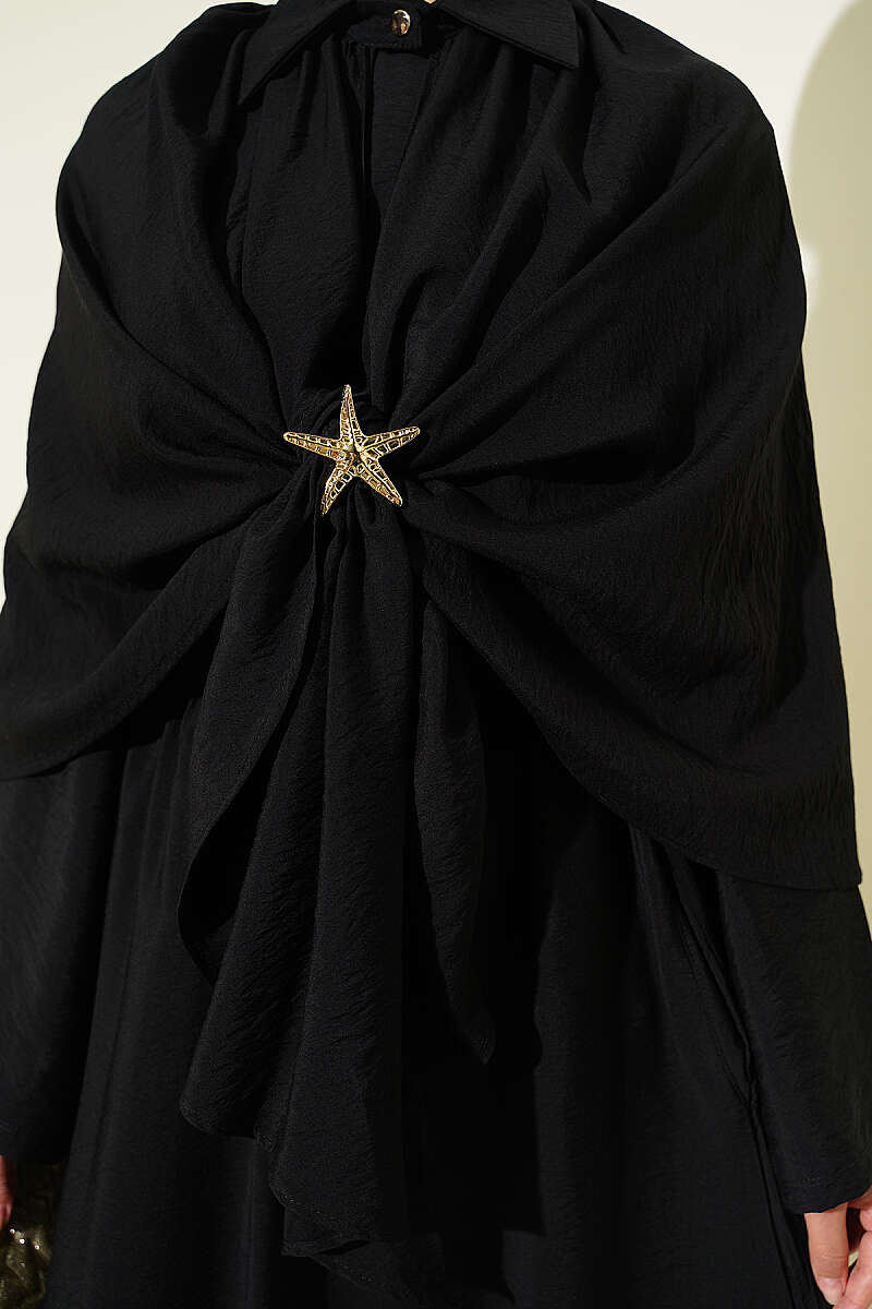 Three-Piece Skirt Set with Cape - Black
