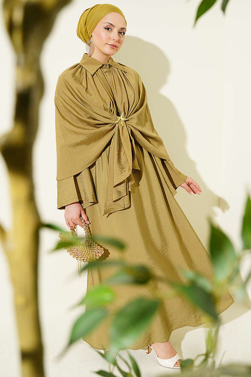 Three-Piece Skirt Set with Cape - Olive