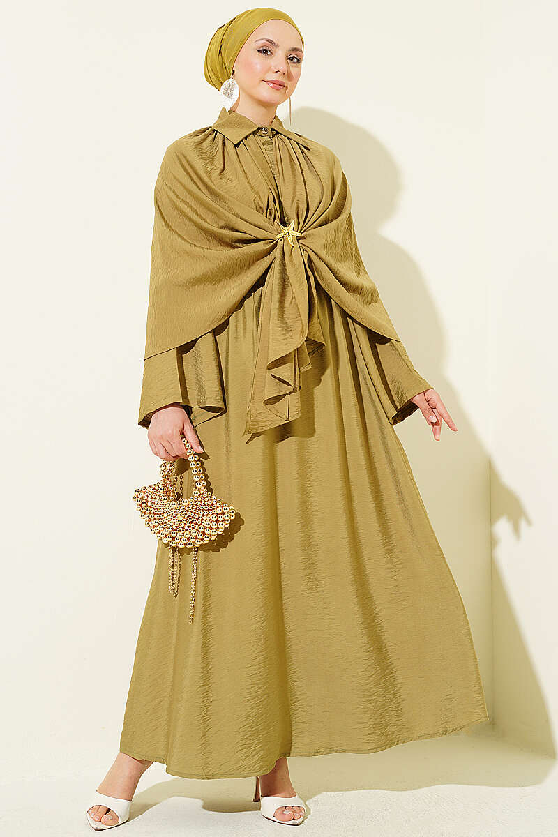 Three-Piece Skirt Set with Cape - Olive