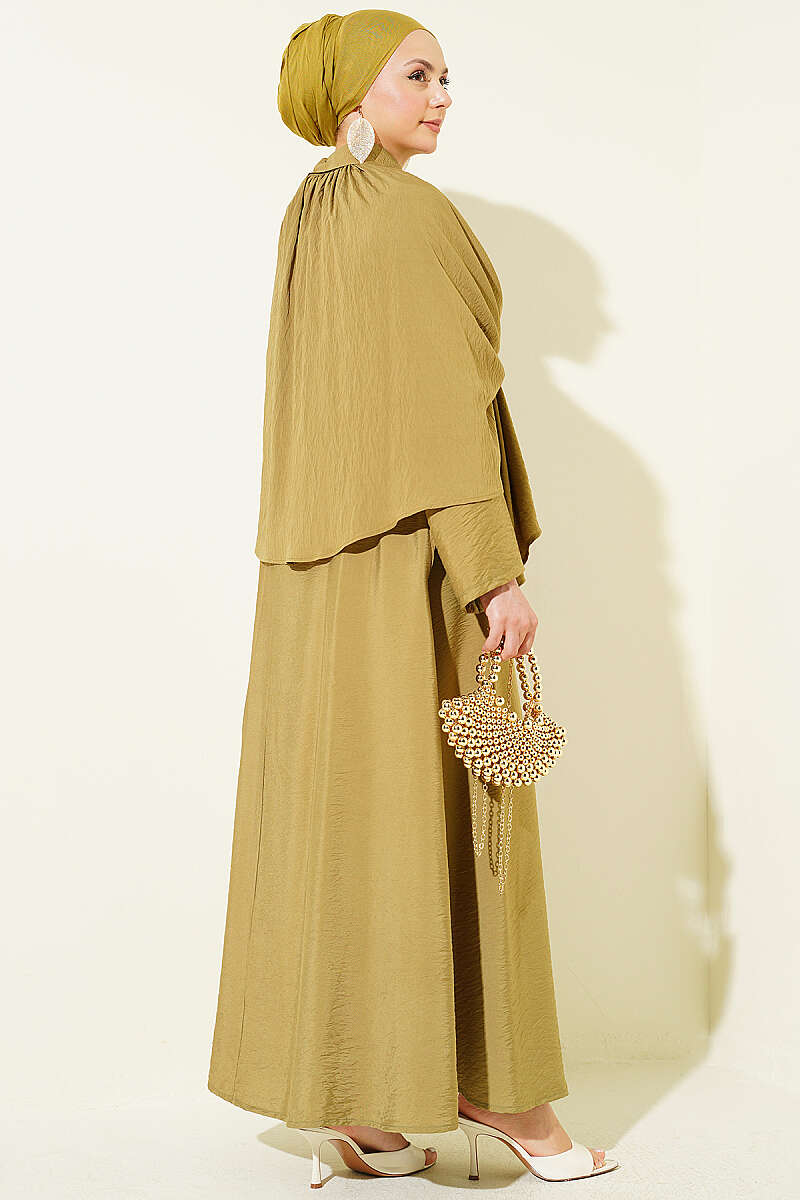 Three-Piece Skirt Set with Cape - Olive