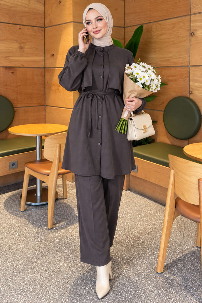 Two-Piece Set with Cape and Tie Detail - Smoke Grey