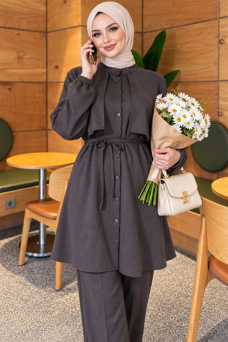 Two-Piece Set with Cape and Tie Detail - Smoke Grey