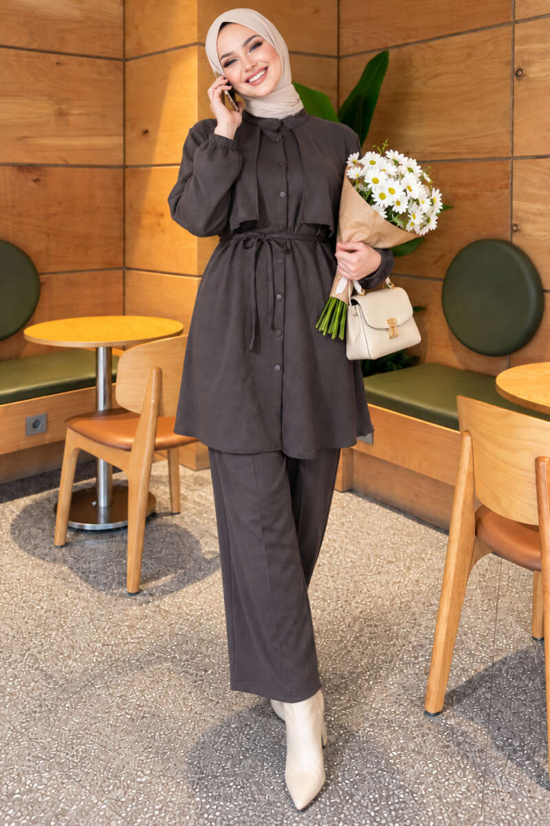 Two-Piece Set with Cape and Tie Detail - Smoke Grey