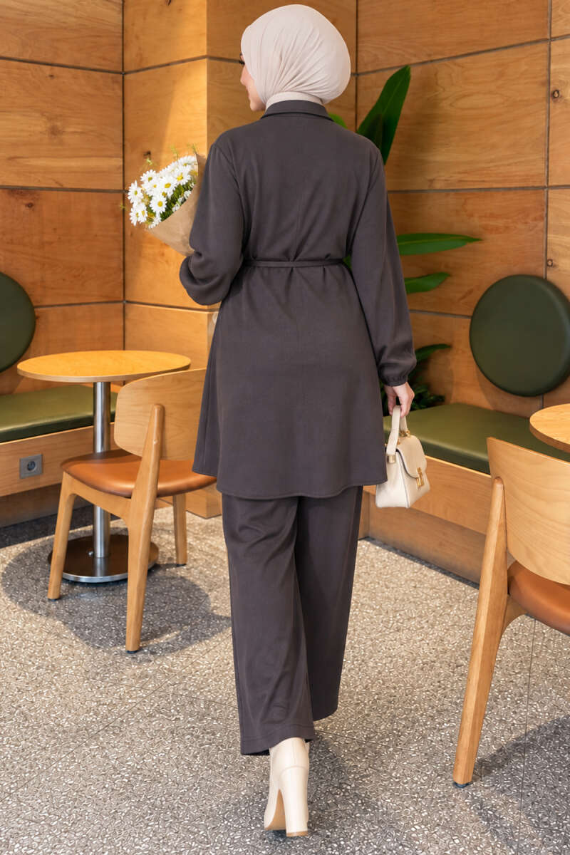 Two-Piece Set with Cape and Tie Detail - Smoke Grey