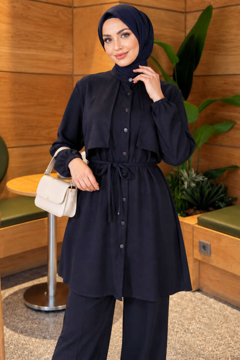 Two-Piece Set with Cape and Tie Detail - Navy