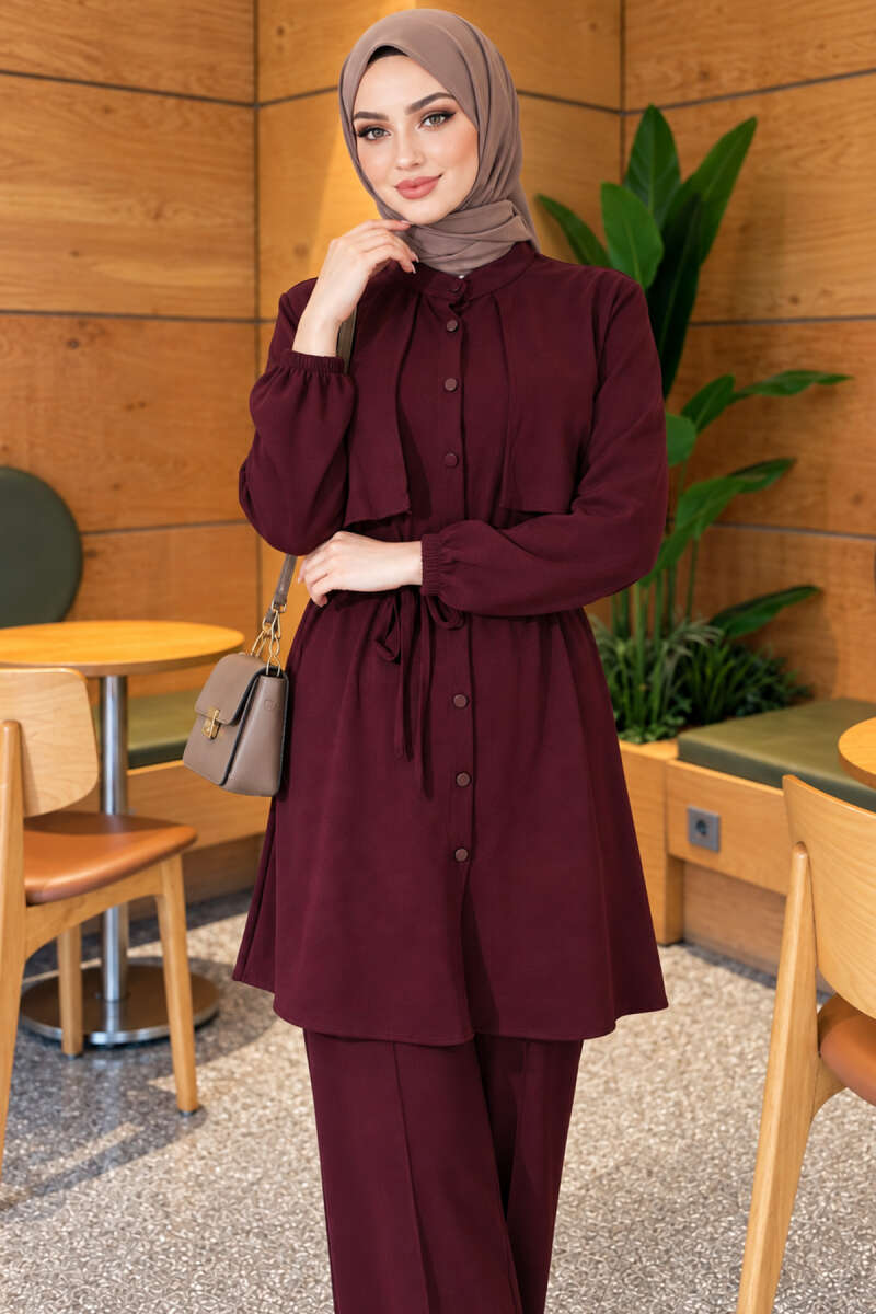 Two-Piece Set with Cape and Tie Detail - Plum