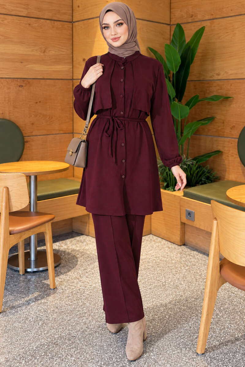 Two-Piece Set with Cape and Tie Detail - Plum