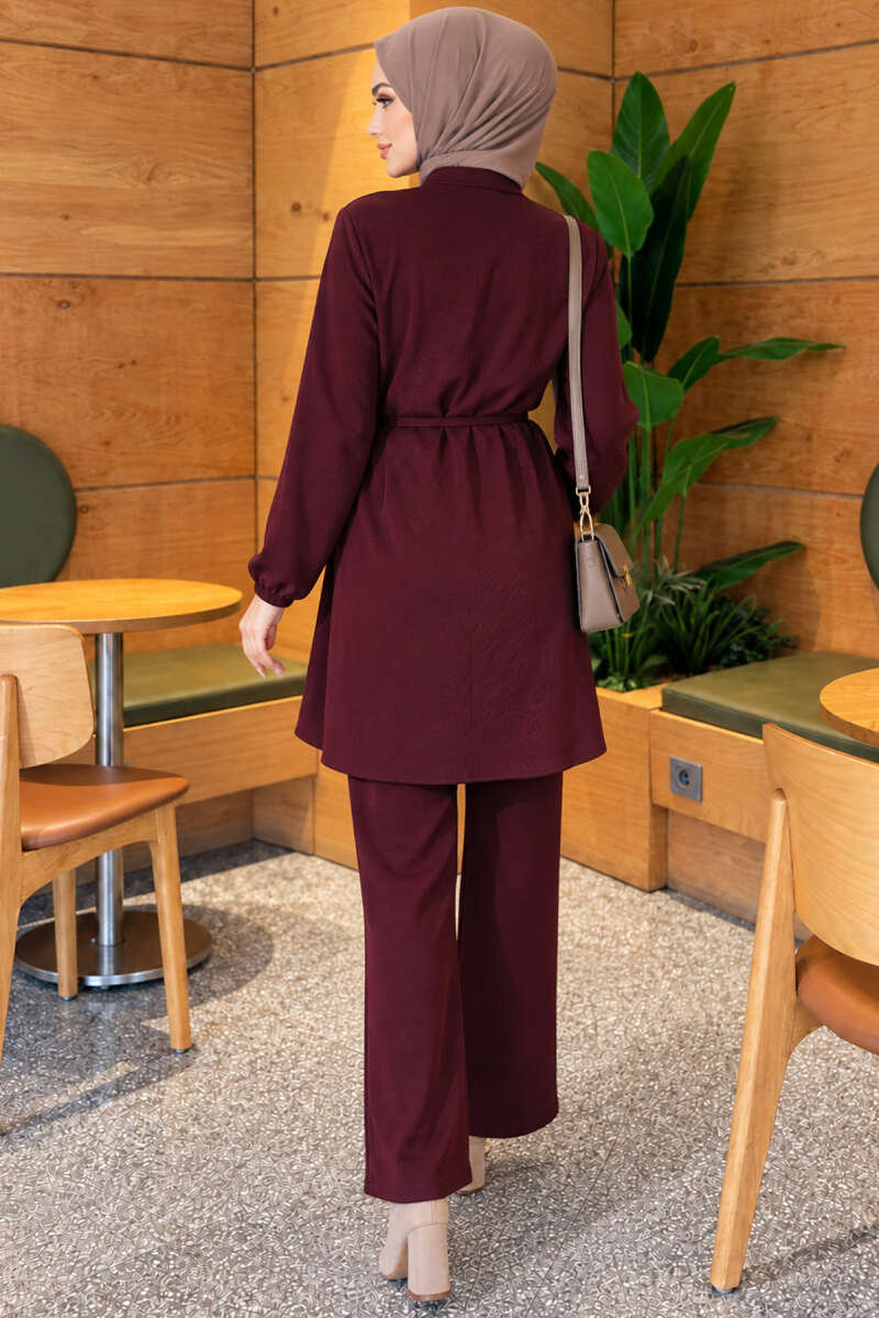 Two-Piece Set with Cape and Tie Detail - Plum
