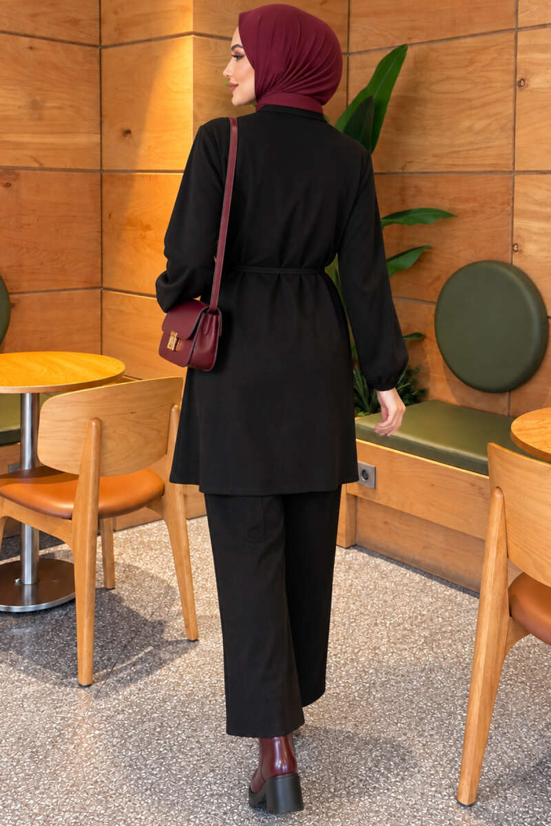 Two-Piece Set with Cape and Tie Detail - Black