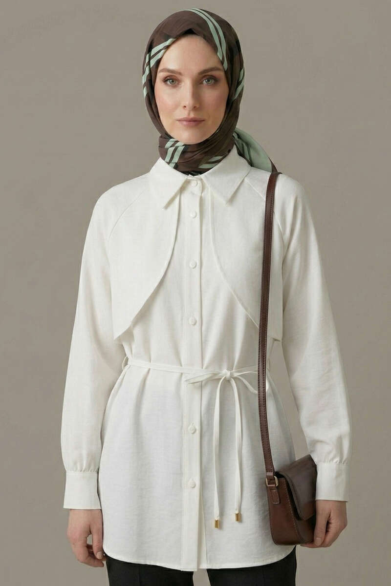 Cape Tunic with Cord Detail - White