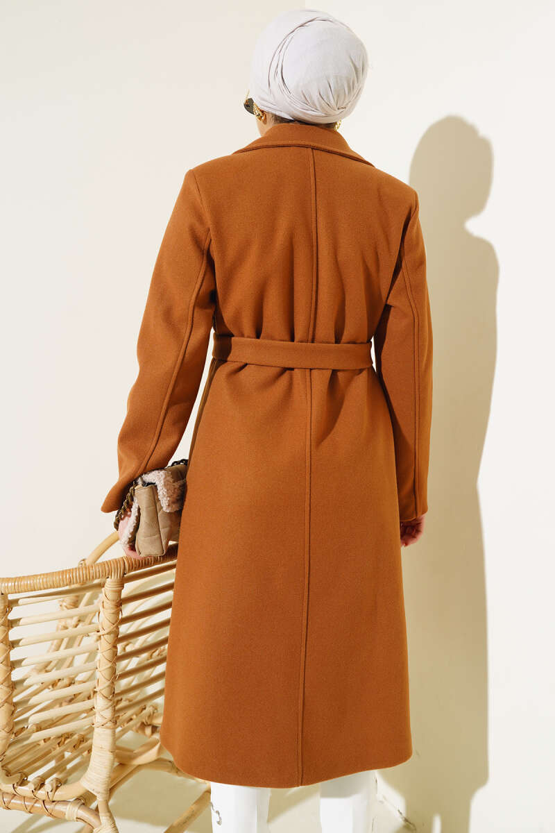 Belted Felt Coat with Cape - Tan