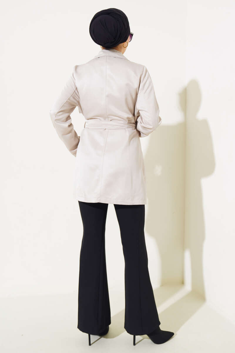 Short Belted Cape Trench Coat - Beige