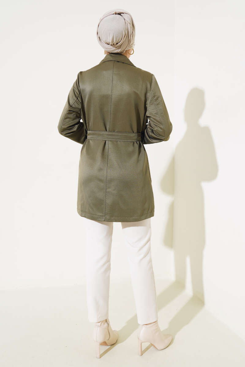 Short Belted Cape Trench Coat - Khaki
