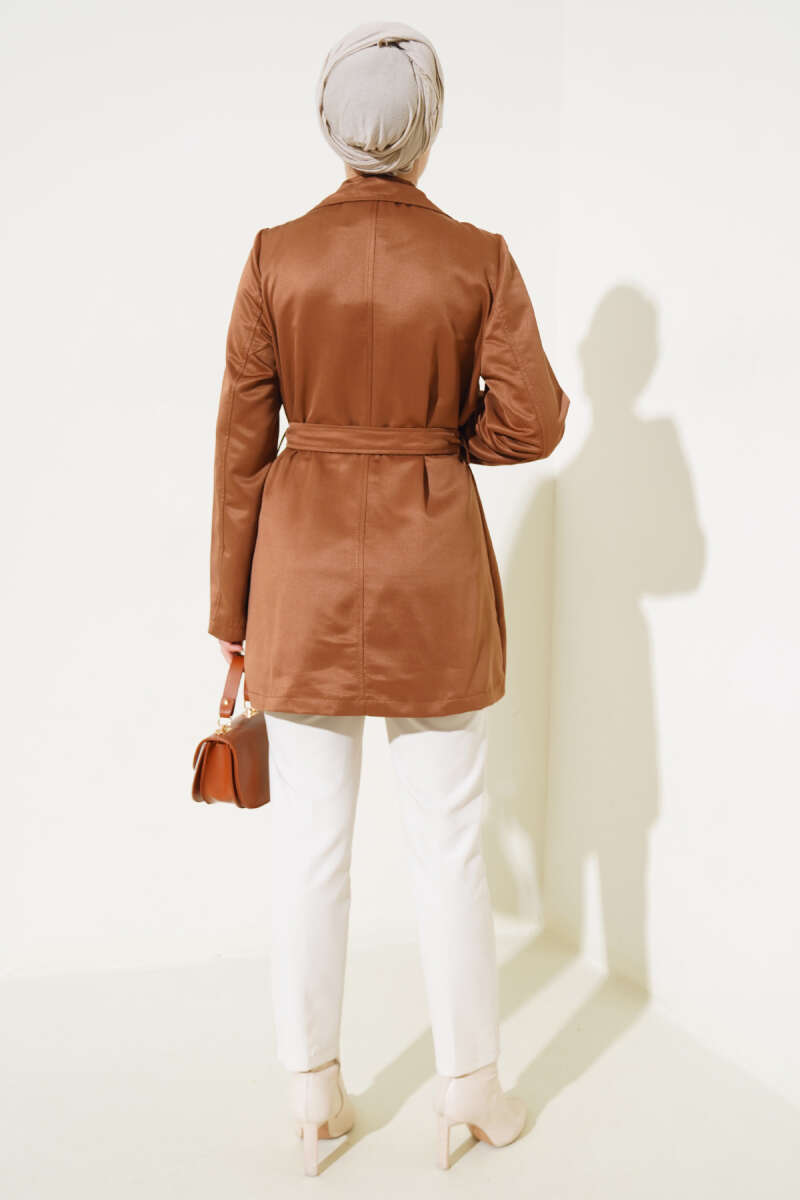 Short Belted Cape Trench Coat - Tan