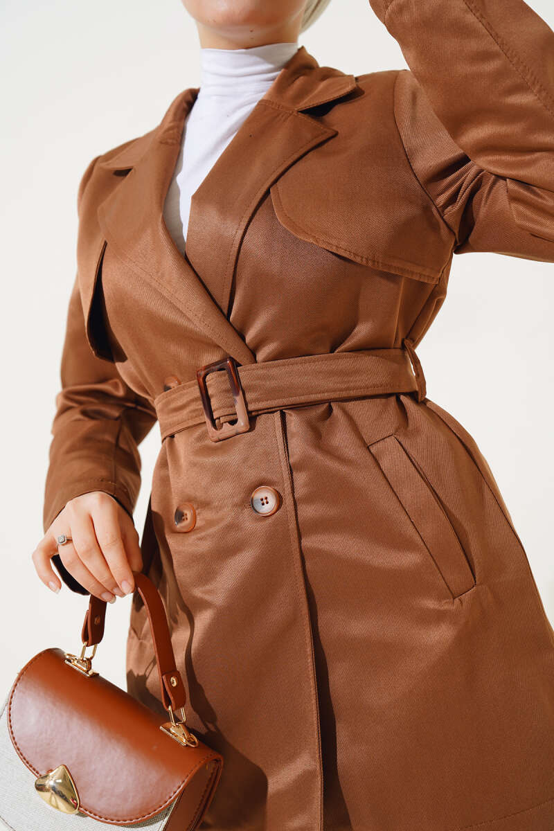 Short Belted Cape Trench Coat - Tan