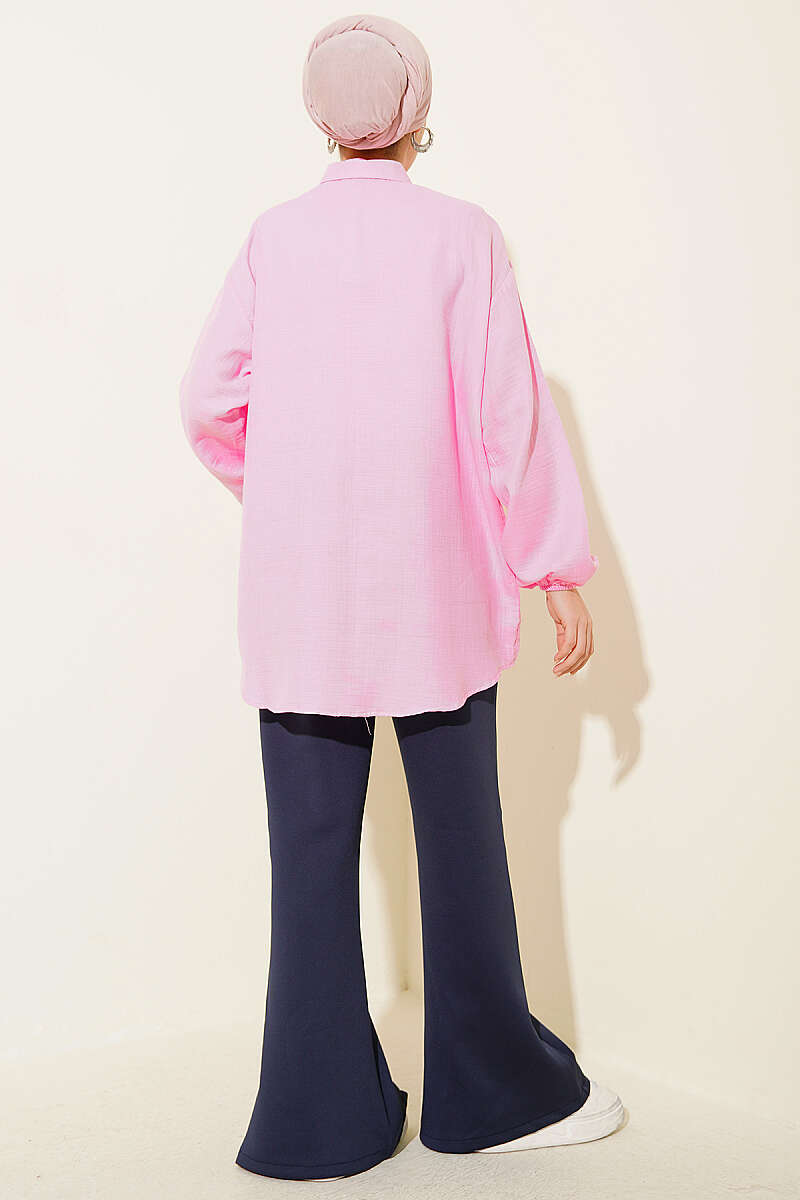 Penguin Embroidered Muslin Shirt - Pink