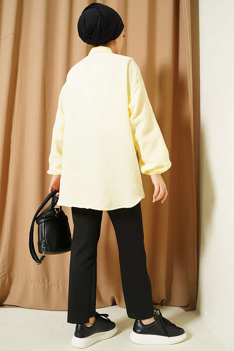 Penguin Embroidered Muslin Shirt - Yellow