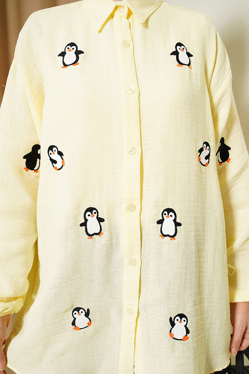Penguin Embroidered Muslin Shirt - Yellow