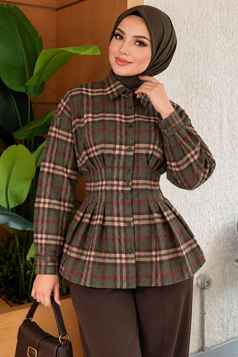 Plaid Shirt with Darts - Khaki