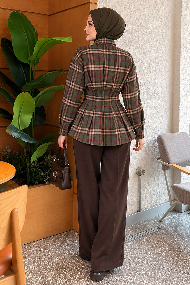 Plaid Shirt with Darts - Khaki